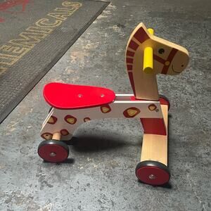 Hape wooded toddler balance 4 wheel bike giraffe discontinued in euc